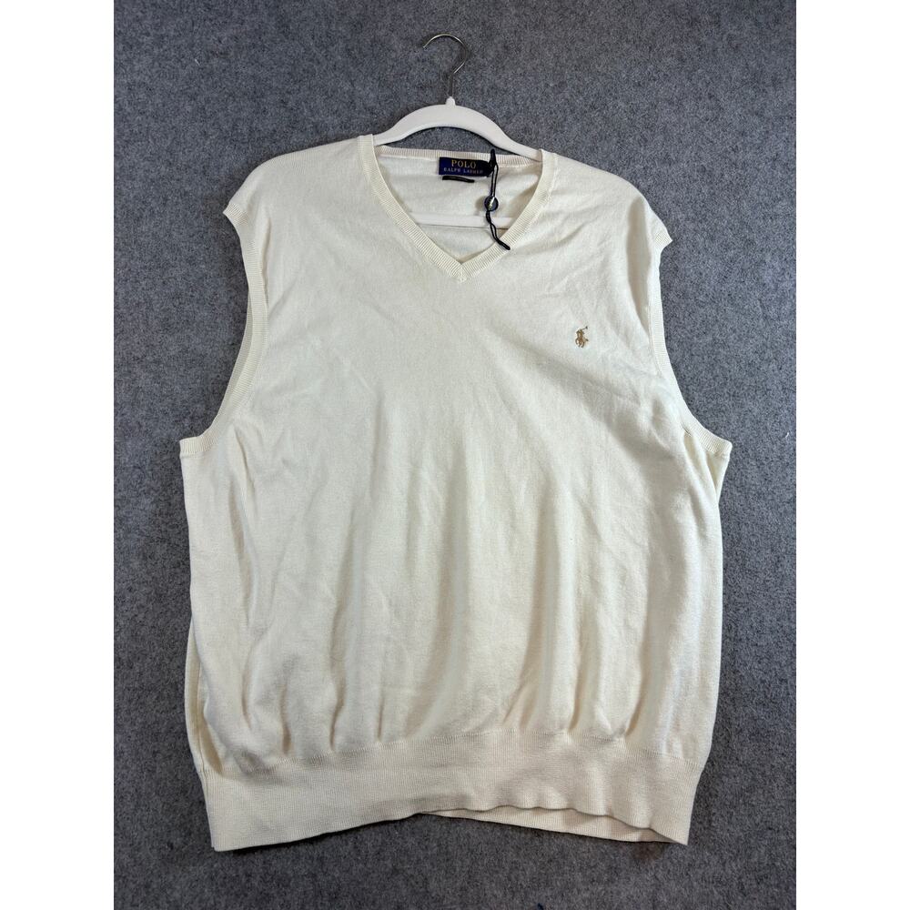 Polo Ralph Lauren Sweater Vest Mens XL White V Neck Golf Preppy Pima Cotton